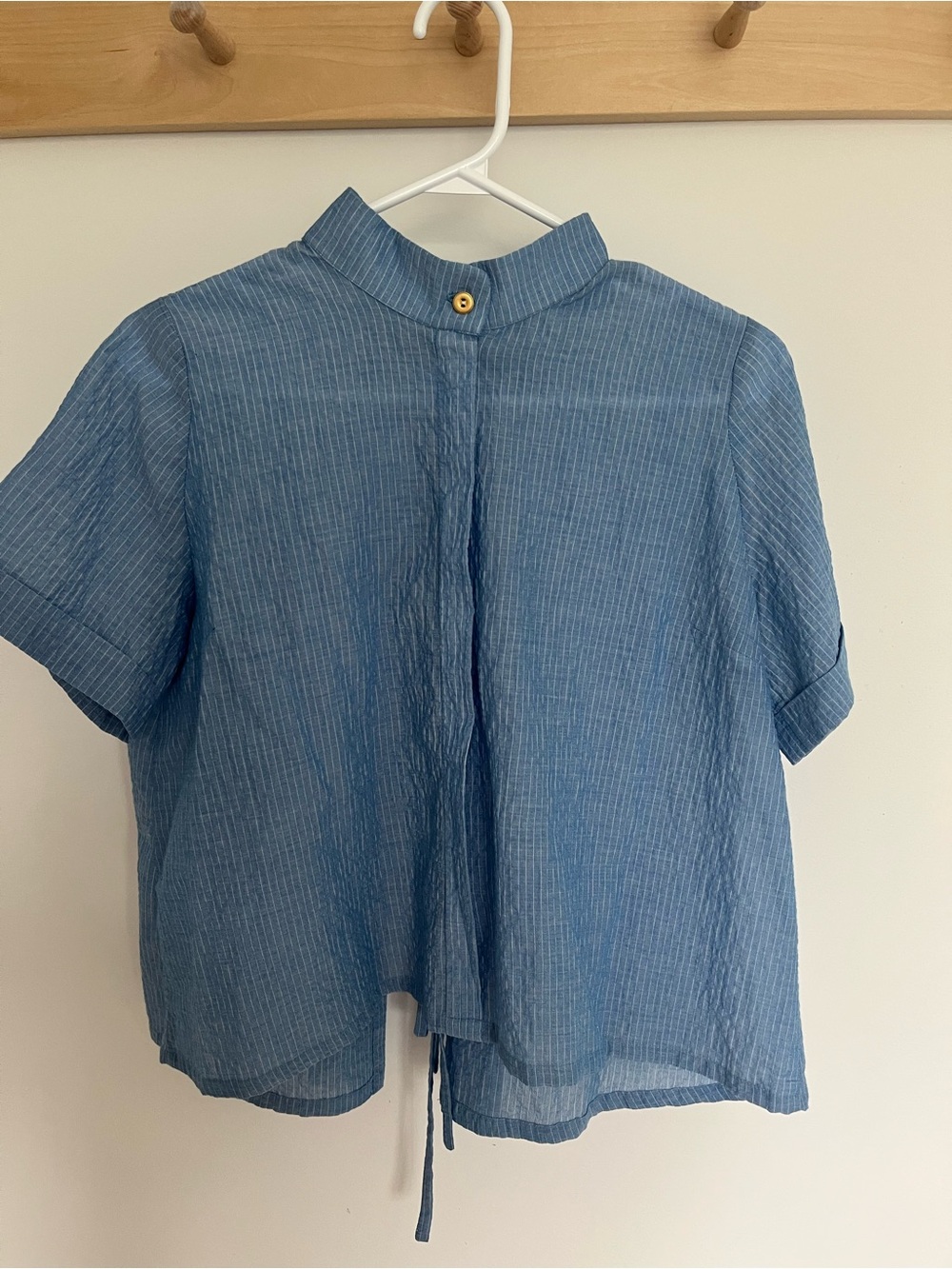 Blue Short-Sleeve Lightweight Button-Back Top - Picture 3 of 12